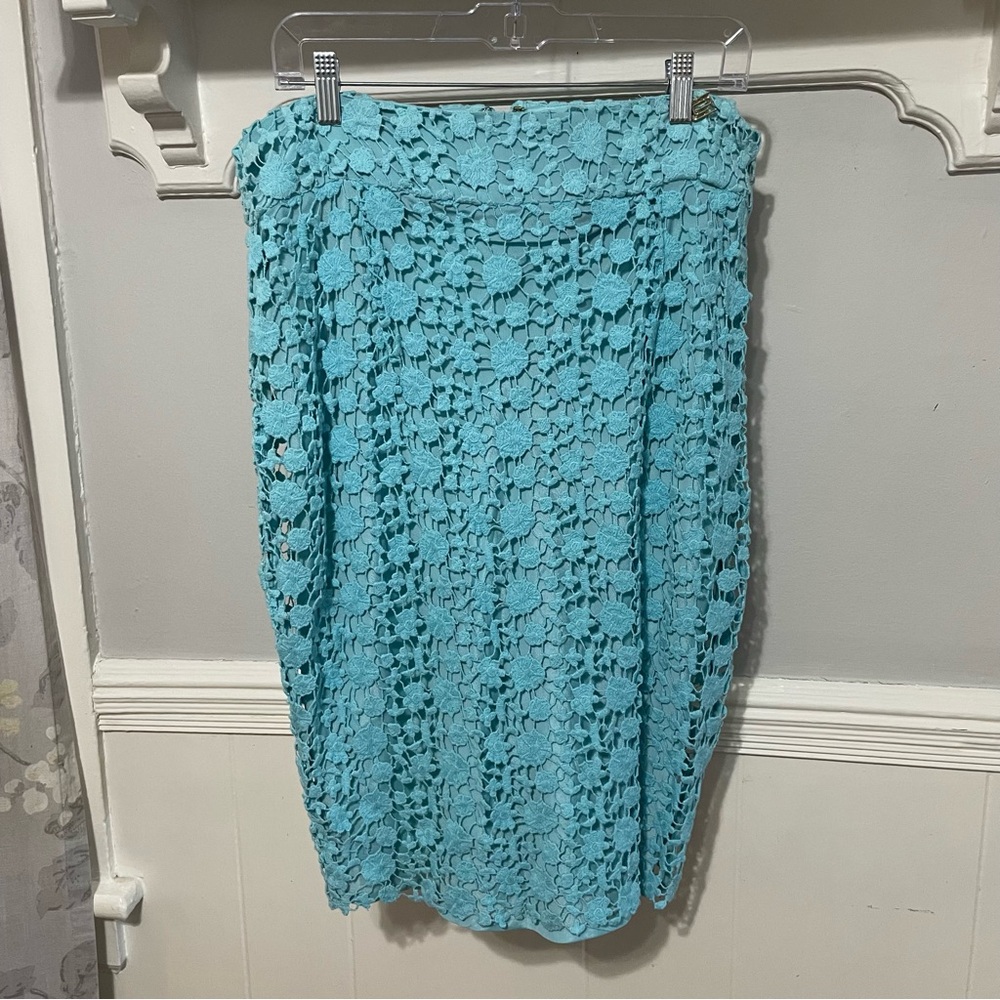 Roberto Cavalli ‘Class’ Turquoise Lace Crochet Pencil Skirt Size 14 (IT 48) - Picture 2 of 12